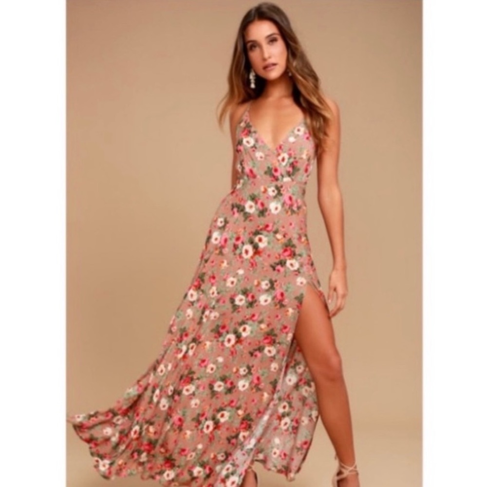 NWOT Lulus Everlasting Bliss Blush Floral Print Maxi - Size S
